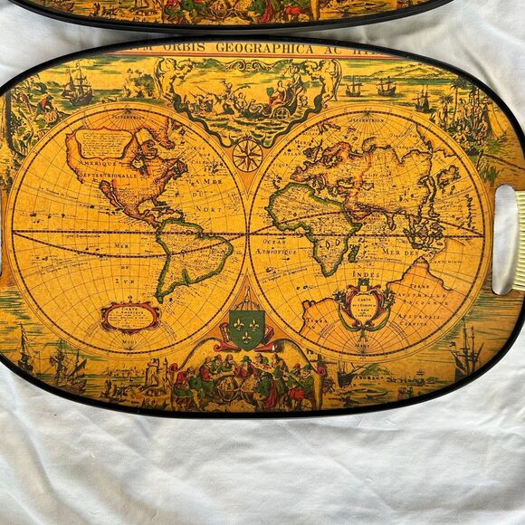 Set Of 4 VTG MCM Old World Map Globe Serving Tray M.B. Daniels & Co. New York - Picture 4 of 11